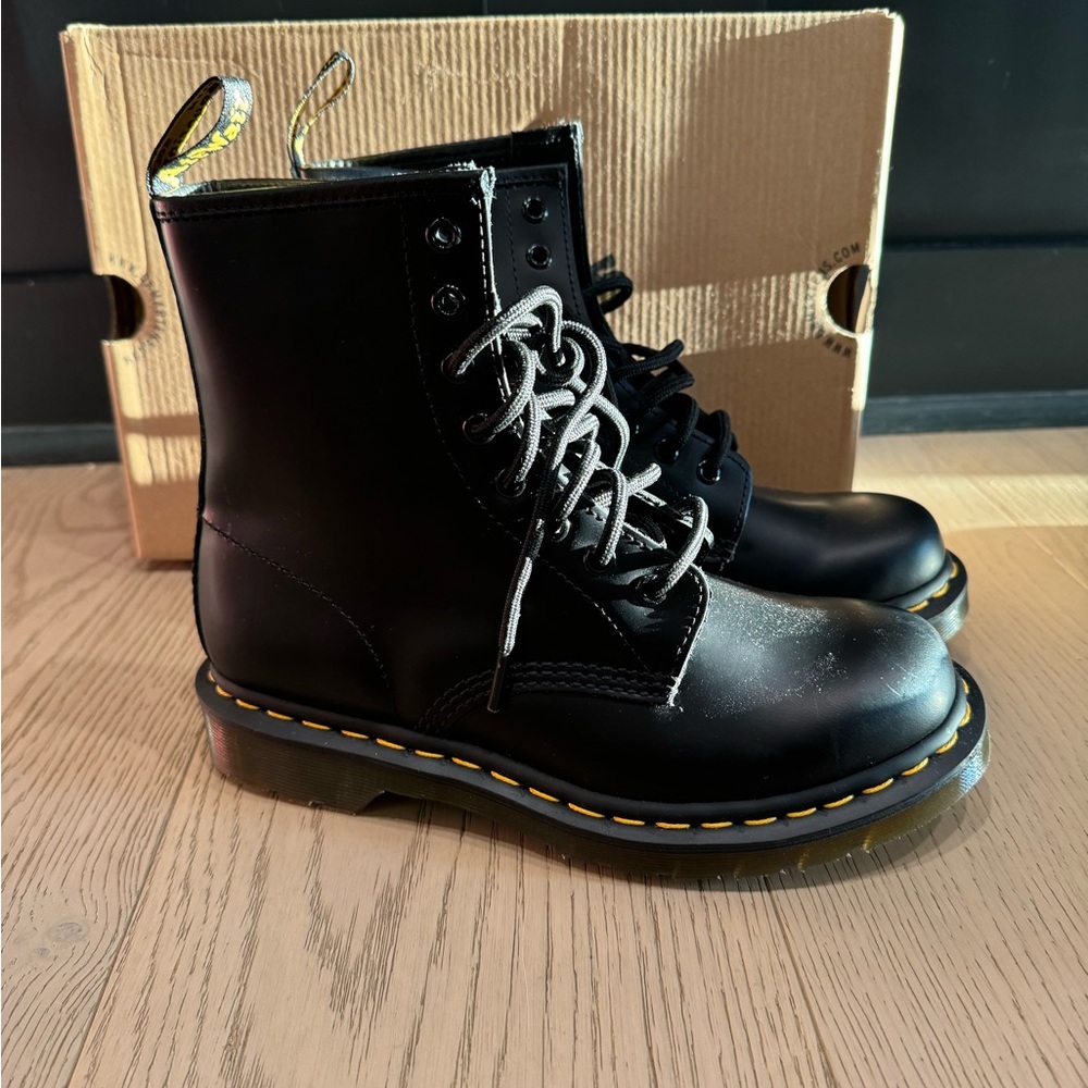 Dr. Martens Black Boots with Yellow Stitching